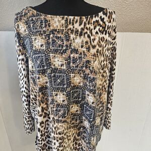 Women Ruby Rd Vintage Animal Print Shirt Sz 1X Sequins Long Sleeve Casual P0283